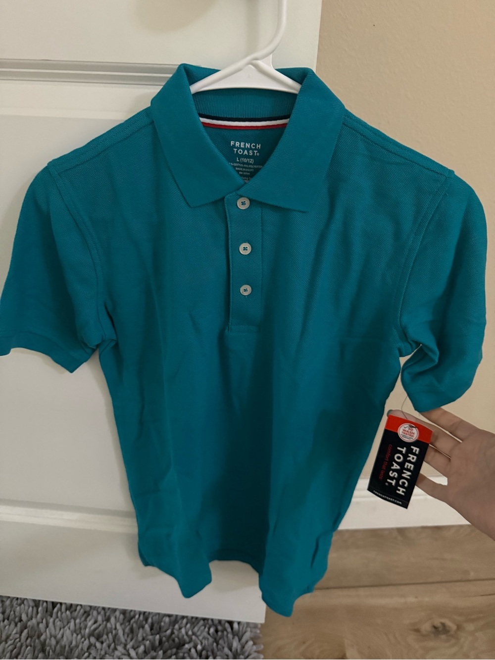 French Toast Teal School Polo with Stripe Trim